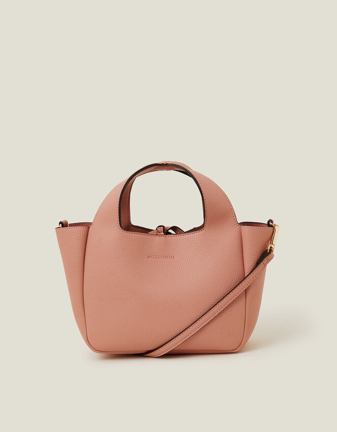 Top Handle Faux Leather Cross-Body Bag, Pink (BLUSH), large