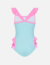 Girls Flamingo Swimsuit, Blue (AQUA), large