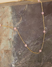 Gold-Plated Healing Stone Station Rose Quartz Bead Necklace, , large