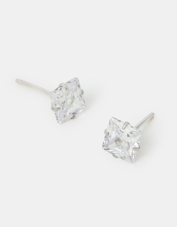 Sterling Silver Square Crystal Stud Earrings, , large