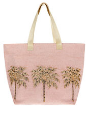Beaded Palm Tree Tote Bag, , large