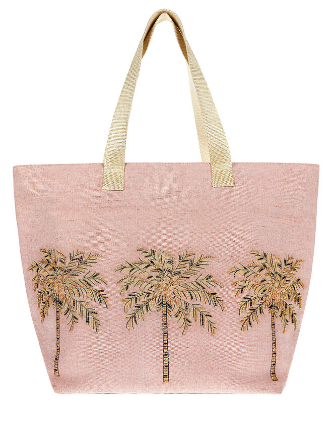 Beaded Palm Tree Tote Bag, , large