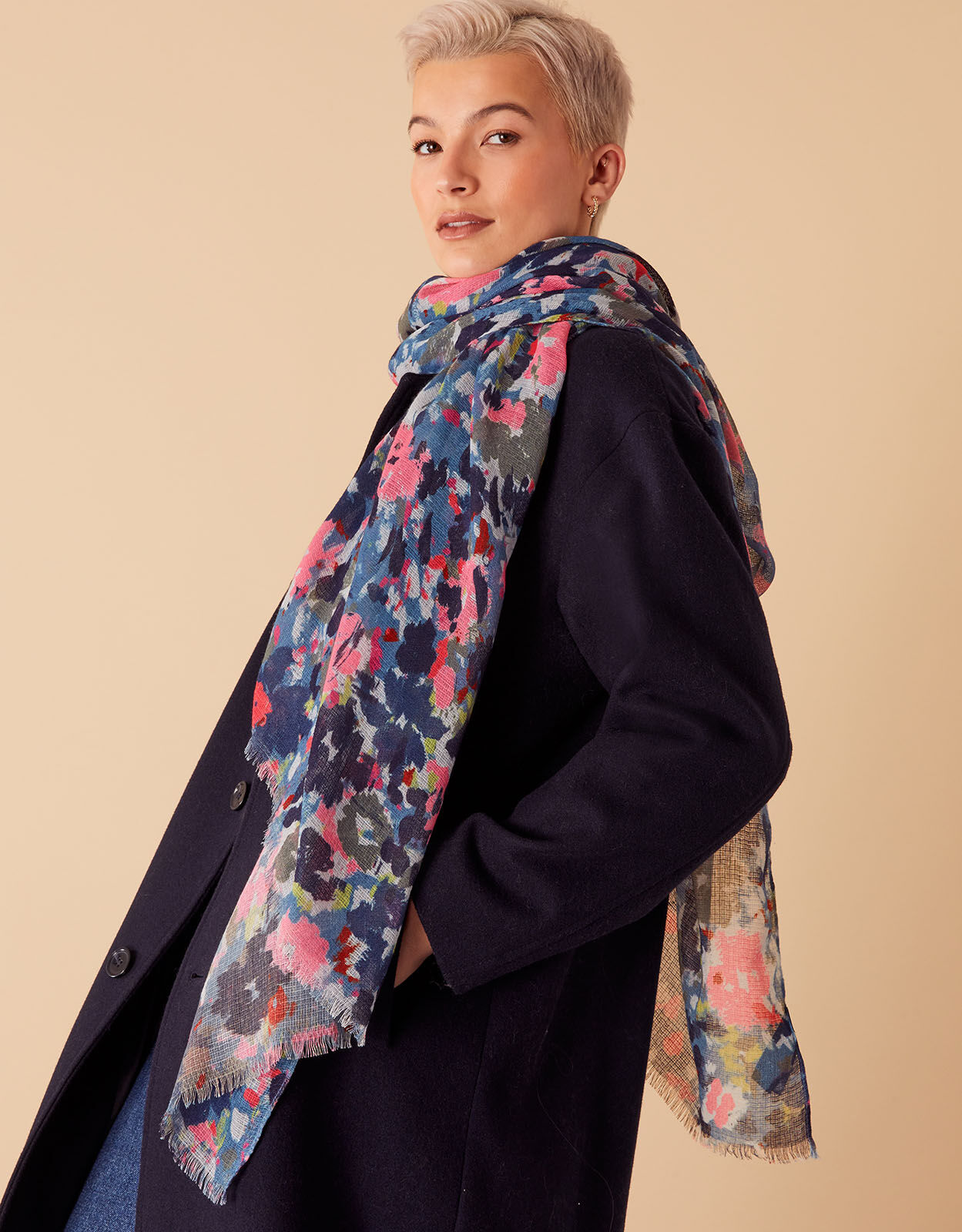 Brushed Meadow Print Lightweight Scarf in Recycled Polyester