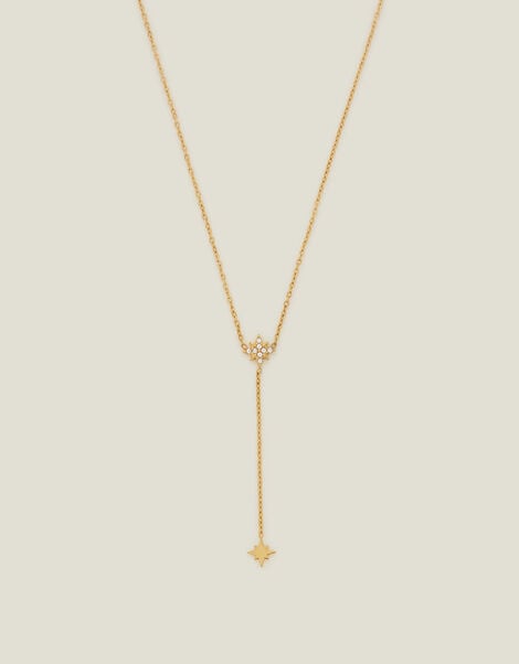 14ct Gold-Plated Diamante Star Lariat Necklace, , large