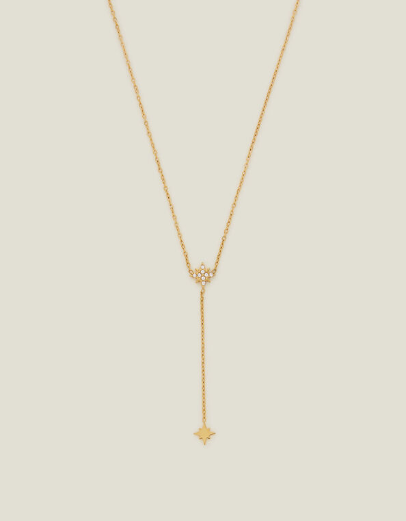 14ct Gold-Plated Diamante Star Lariat Necklace, , large