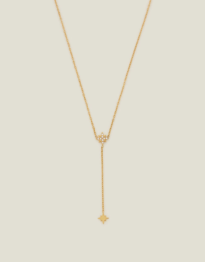 14ct Gold-Plated Diamante Star Lariat Necklace, , large