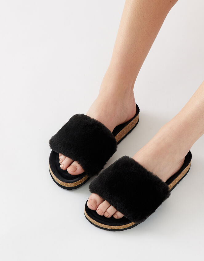 Fluffy Slider with Cork Base, Black (BLACK), large