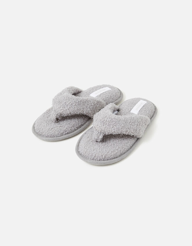 Borg Toe Thong Slippers, Grey (GREY), large