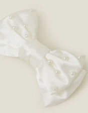 Girls Large Pearl Bow Barrette Hair Clip, , large