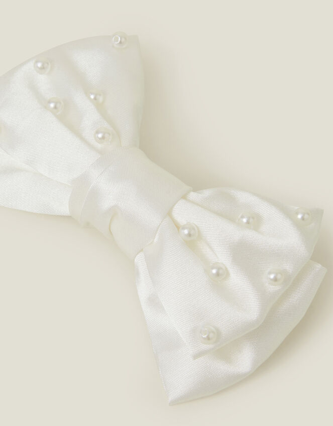 Girls Large Pearl Bow Barrette Hair Clip, , large