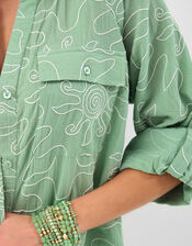 Sun Embroidered Beach Cover Up Shirt, Green (GREEN), large