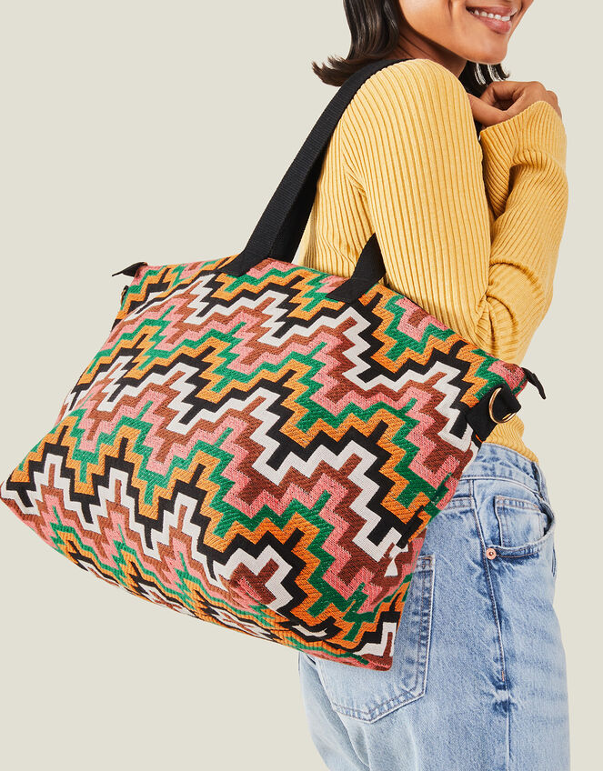 Geometric Woven Weekend Bag, , large