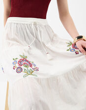 Floral Embroidered Tiered Maxi Skirt, Ivory (IVORY), large