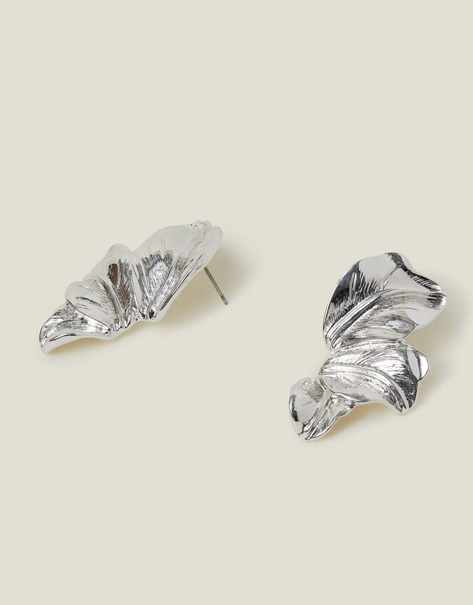 Layered Leaf Drop Earrings Silver, , large