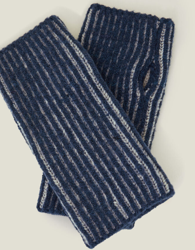 Rib Knit Fingerless Gloves, Blue (NAVY), large