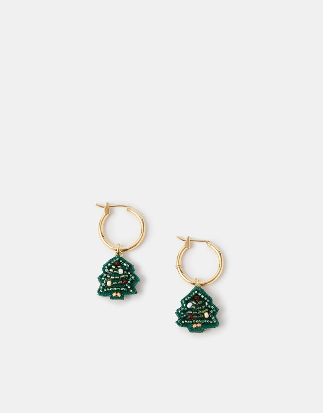 Christmas Tree Huggie Hoop Earrings, , large
