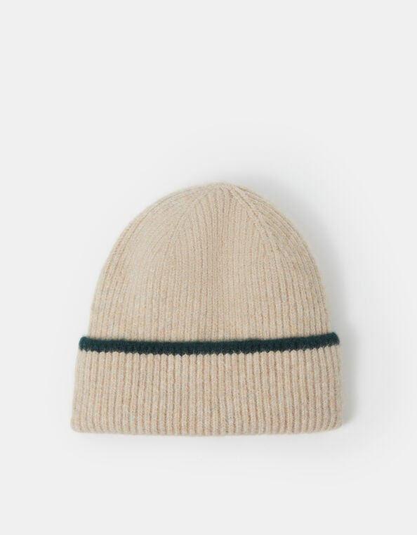Contrast Ribbed Beanie Hat, , large