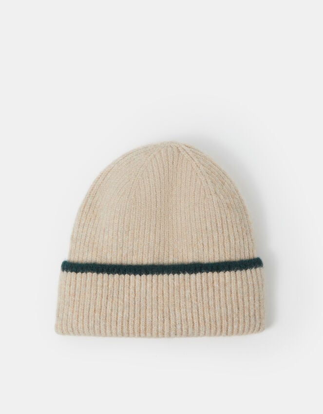 Contrast Ribbed Beanie Hat, , large