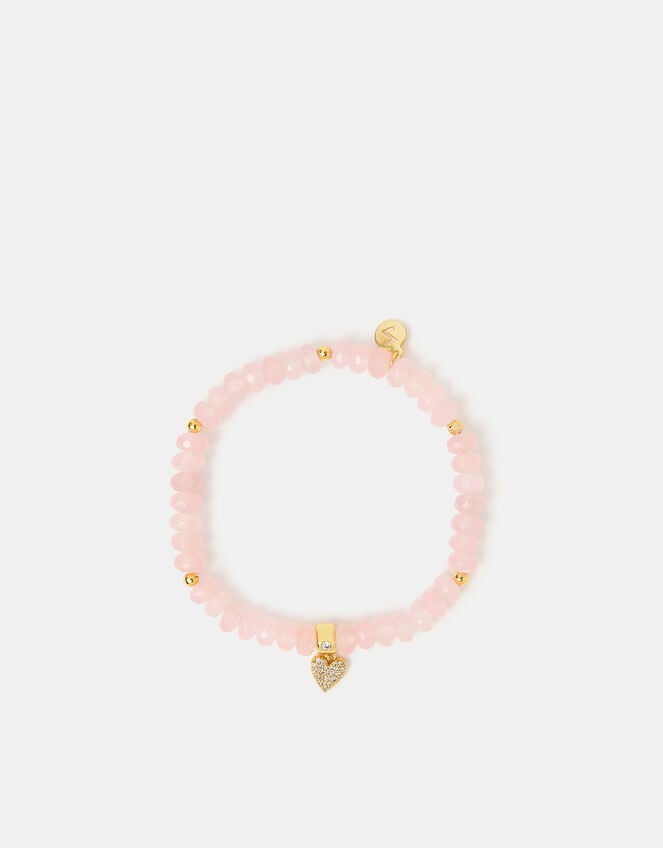 14ct Gold-Plated Healing Stone Bead Charm Bracelet, Pink (ROSE PINK), large