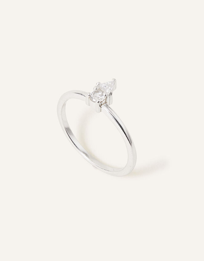 Sterling Silver Sparkle Two Stone Ring, White (ST CRYSTAL), large