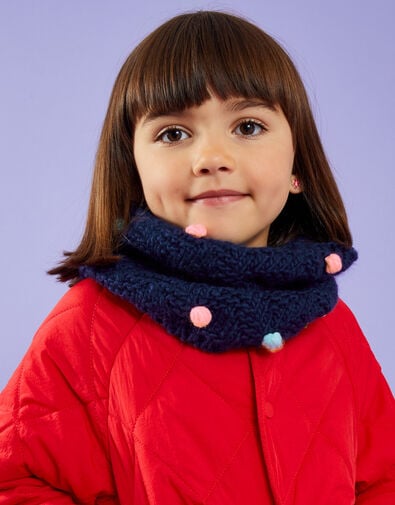 Girls Pom Pom Knit Snood, , large