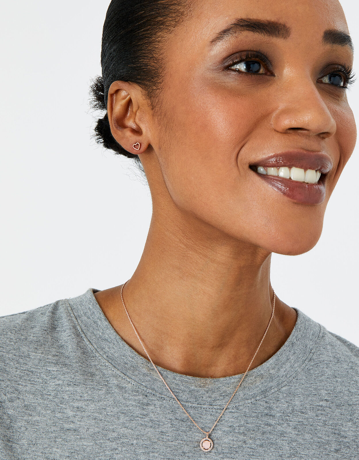 Rose Gold Plated Rose Quartz Sparkle Halo Pendant Necklace