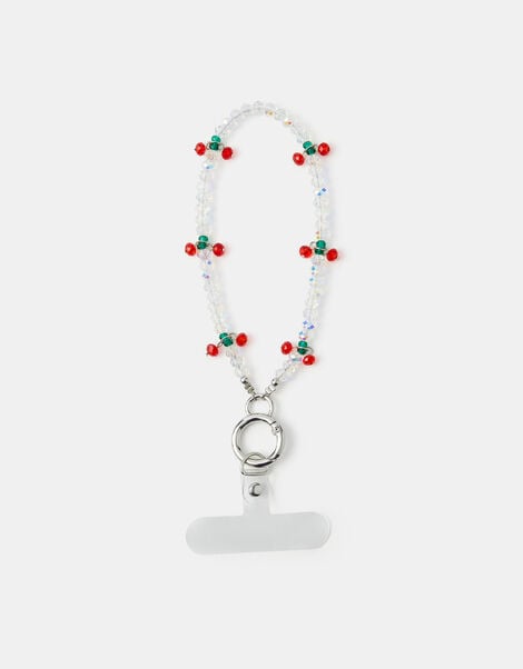 Beaded Cherry Wrist Phone Strap, , large