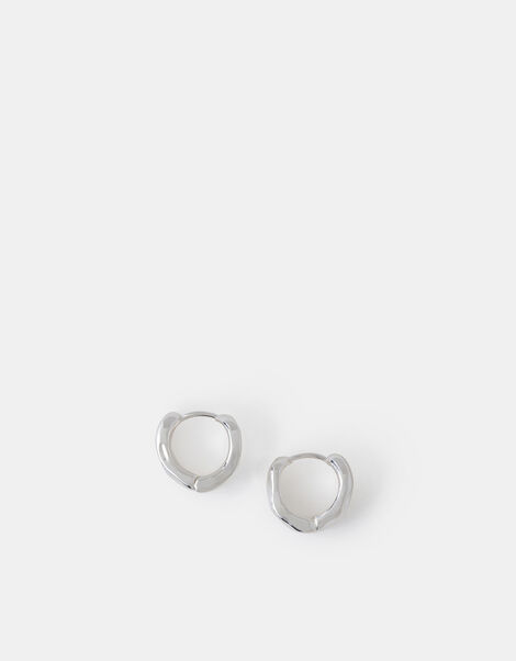 Sterling Silver-Plated Molten Huggie Hoop Earrings, , large