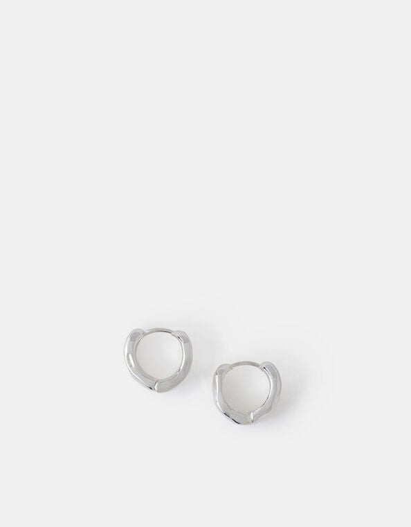 Sterling Silver-Plated Molten Huggie Hoop Earrings, , large