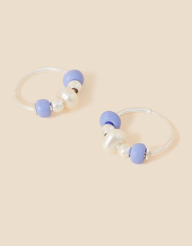 Recycled Sterling Silver Pearl Beaded Hoops Sterling silver