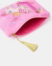 Girl Initial Unicorn Velvet Pouch, Pink (PINK), large