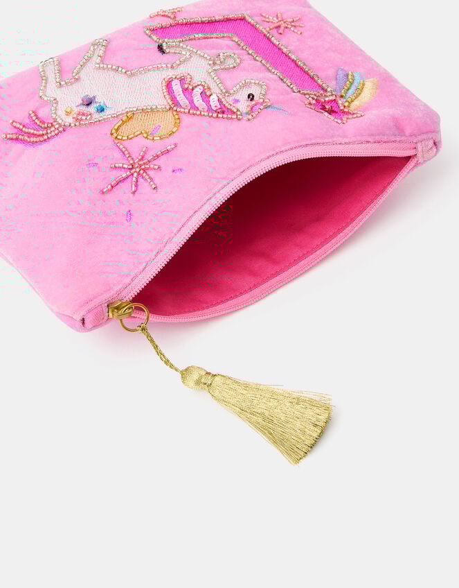 Girl Initial Unicorn Velvet Pouch, Pink (PINK), large