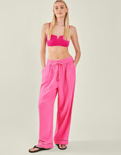 Crinkle Wide Leg Trousers, Pink (PINK), large