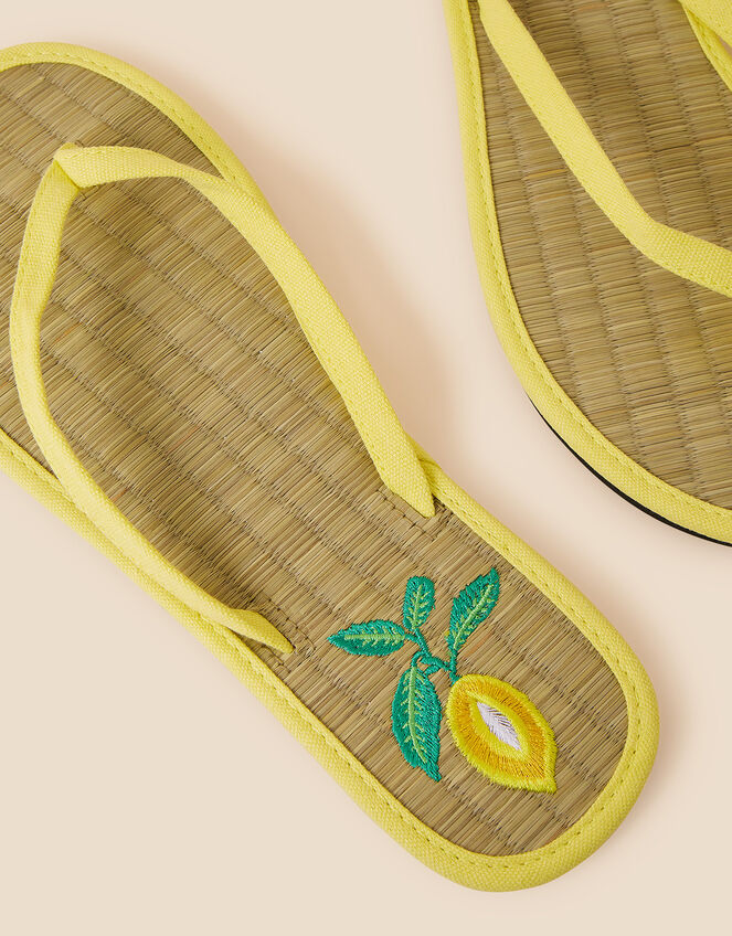 Lemon Embroidered Seagrass Flip Flops, Yellow (YELLOW), large