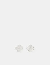 Sterling Silver Mother of Pearl Clover Stud Earrings, , large