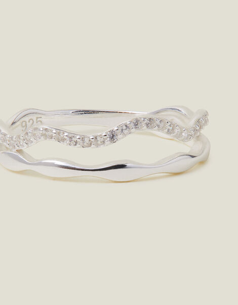 Sterling Silver-Plated Sparkle Wiggle Ring, Silver (ST SILVER), large