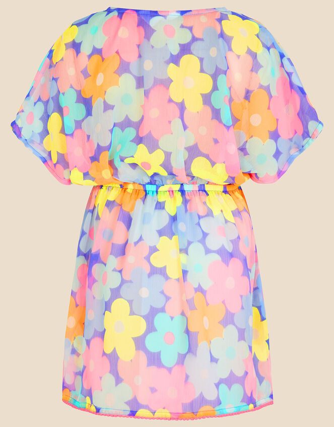 Girls Retro Floral Kaftan with Recycled Polyester, Multi (BRIGHTS-MULTI), large