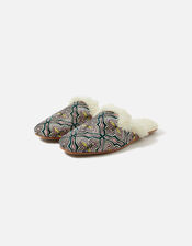 Embroidered Faux Fur Slippers, Multi (DARKS-MULTI), large