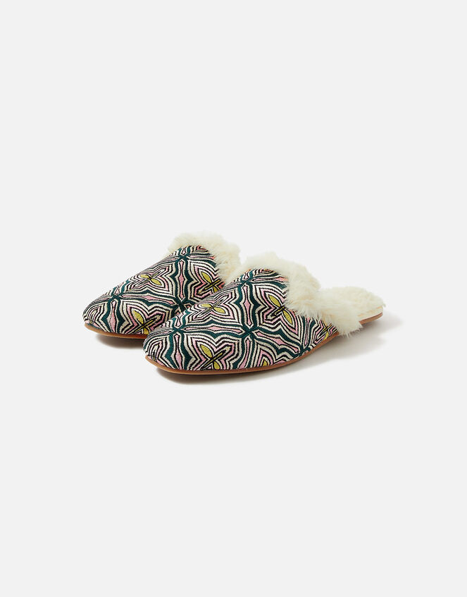 Embroidered Faux Fur Slippers, Multi (DARKS-MULTI), large