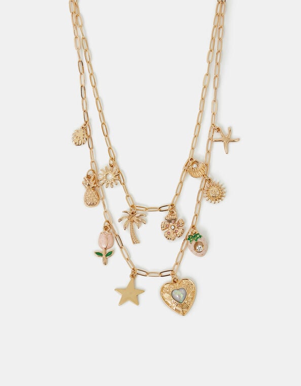 Tropical Charm Layered Necklace Gold, , large
