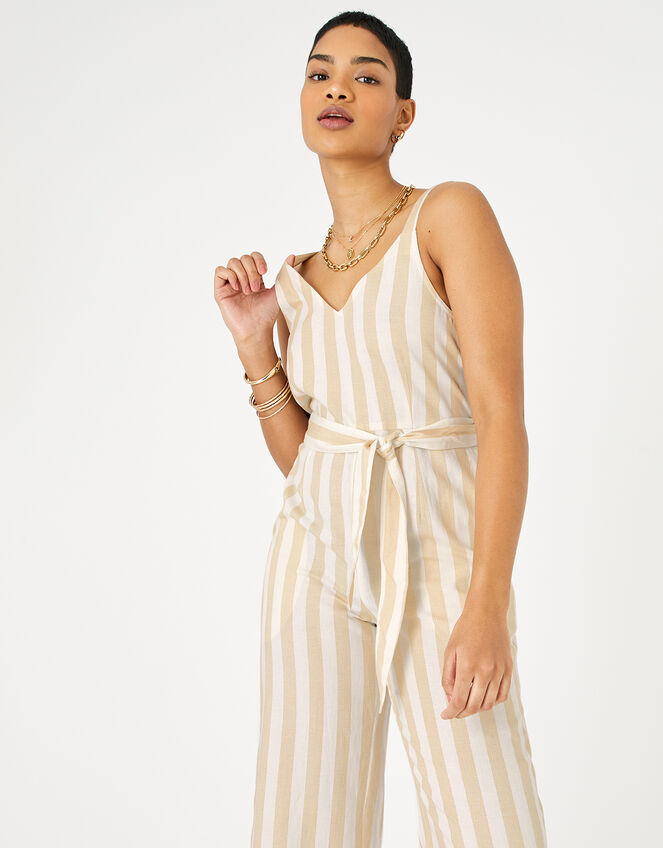 Stripe Belted Jumpsuit, Cream (CREAM), large