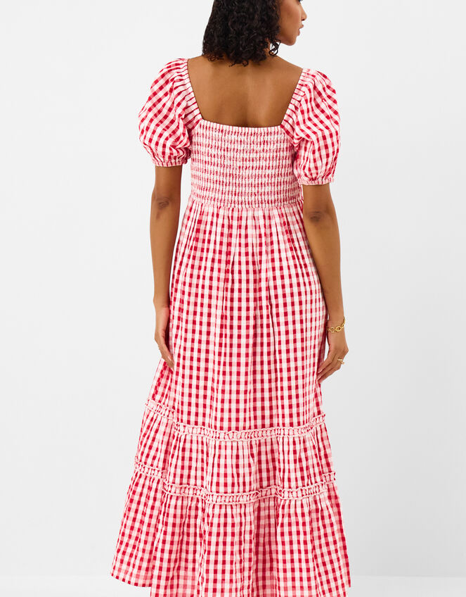 Gingham Print Puff Sleeve Maxi Dress, Red (RED), large