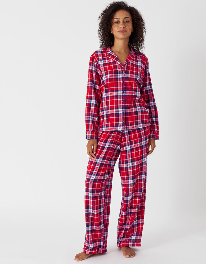 Check Button Full-Length Pyjama Set, Red (RED), large