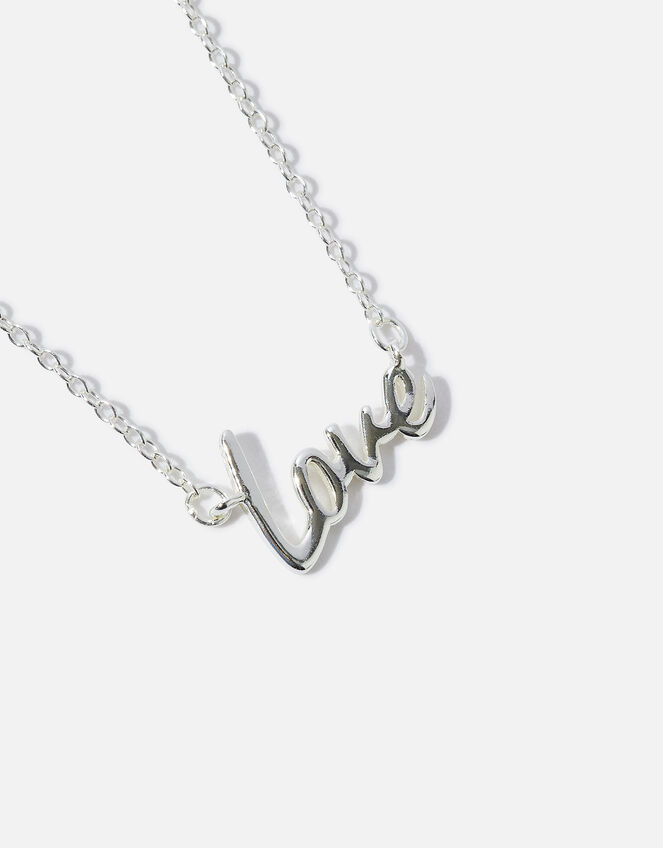 Sterling Silver Love Round Necklace, , large