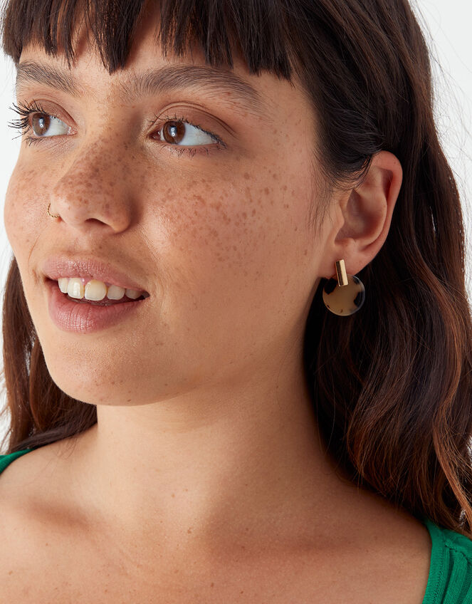 Resin Disc Stud Earrings, Brown (TORT), large
