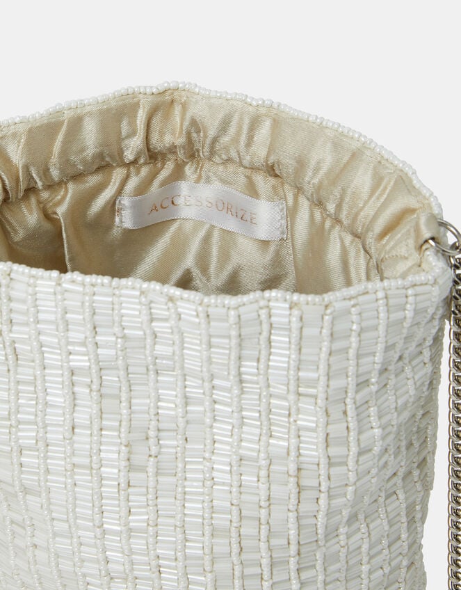 Bridal Bead Fringe Bucket Bag, , large