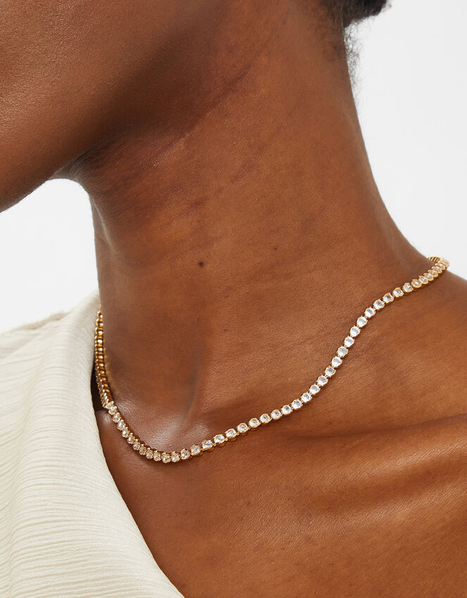 14ct Gold-Plated Sparkle Tennis Necklace, , large