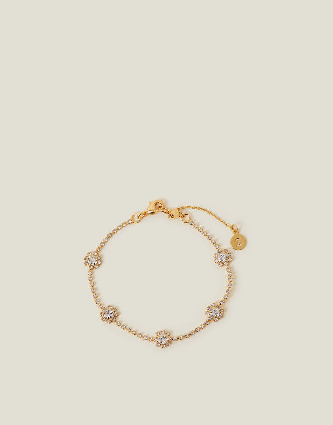 14ct Gold-Plated Diamante Daisy Chain Bracelet, , large
