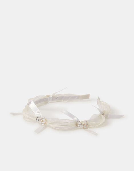 Girls Embellished Ribbon Headband, , large