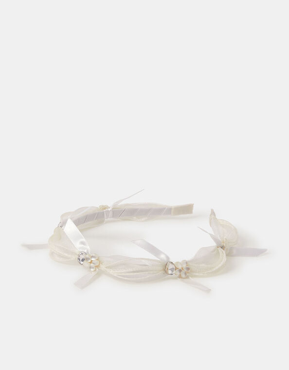 Girls Embellished Ribbon Headband, , large